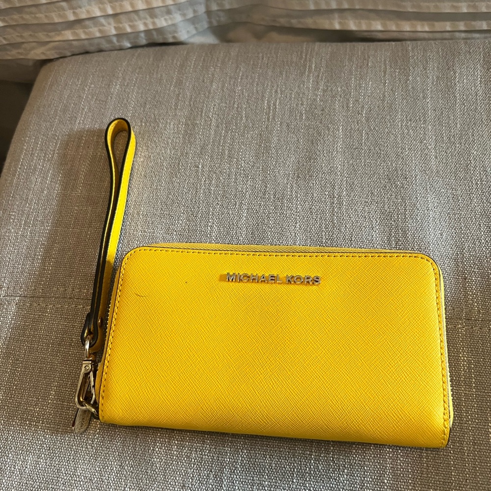 Michael Kors Yellow Saffiano Zip Wristlet